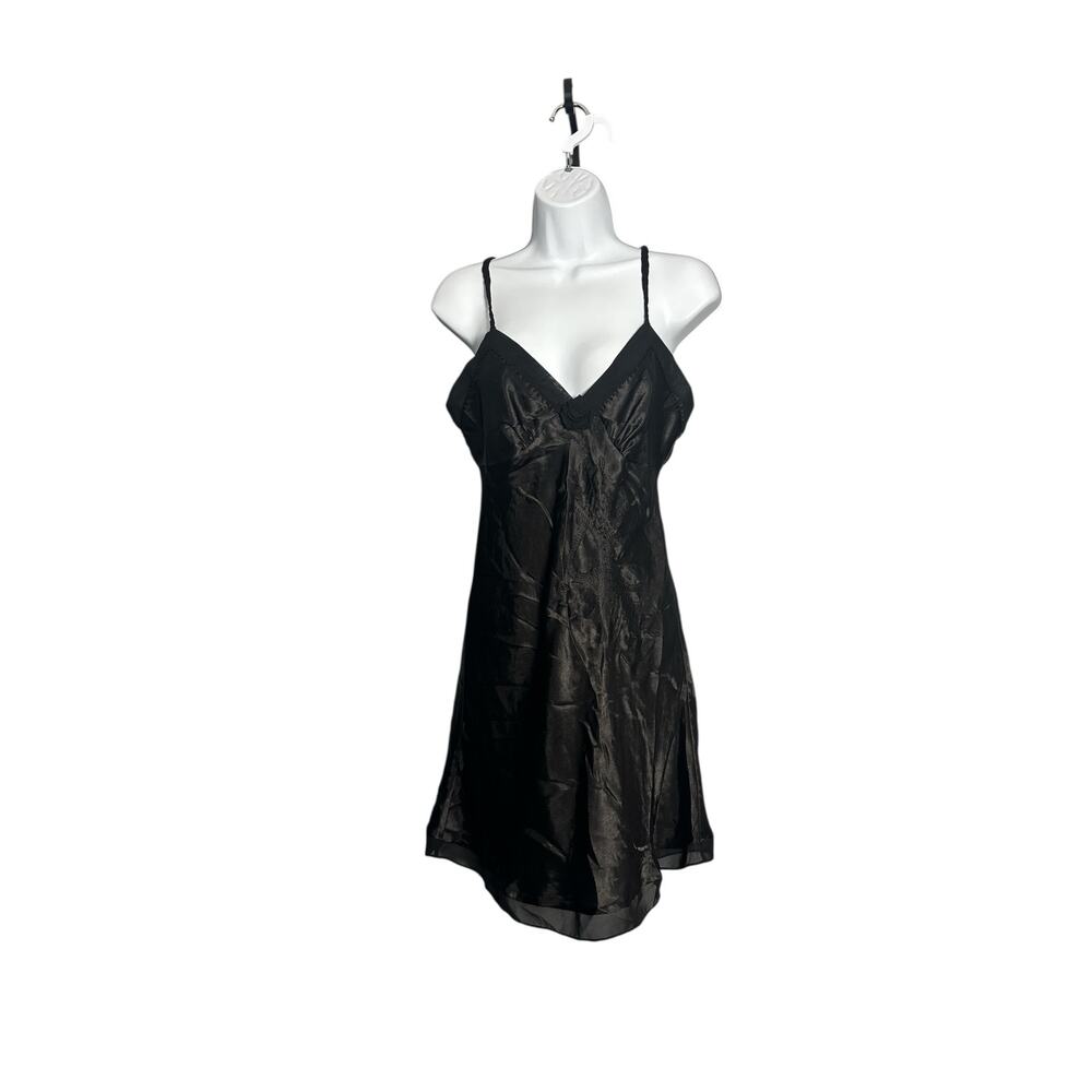 Vintage Madison Intimates Black Satin & Lace Beaded‎ 
Nightgown Slip Dress Small